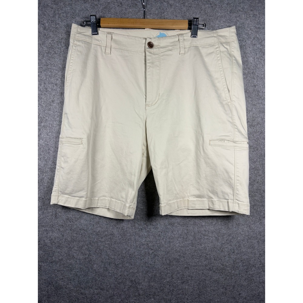 Tommy Bahama Boracay Mens Beige Khaki Flat Front Stretch Cargo Shorts Size 36